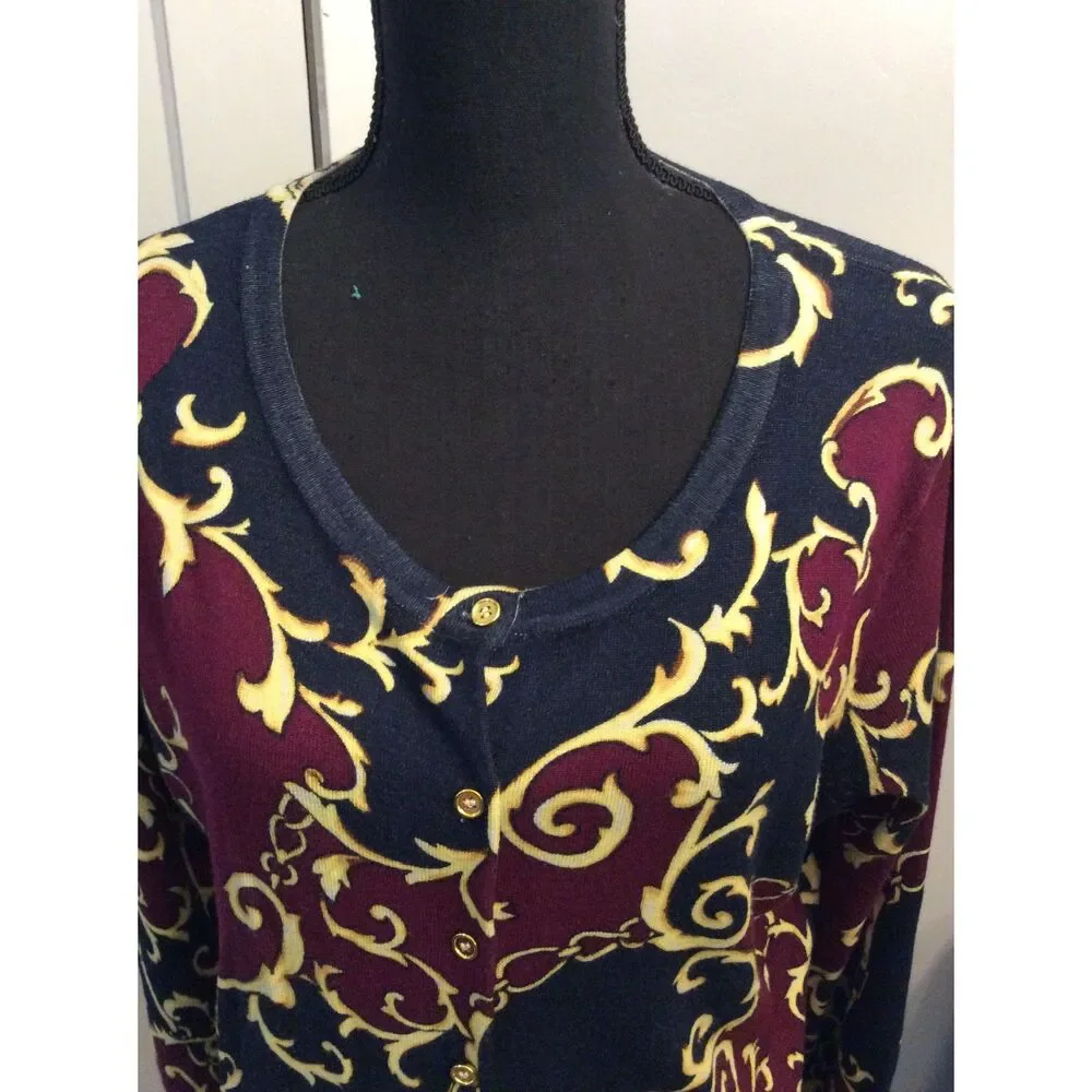Cardigan Size Large L Navy Burgandy Golf Womens Long sleeve